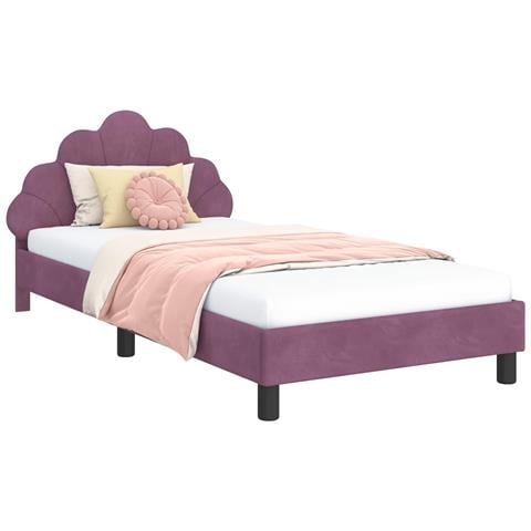 Struttura letto bambini con testata Viola 90 x 200 cm Velluto - Foto 1
