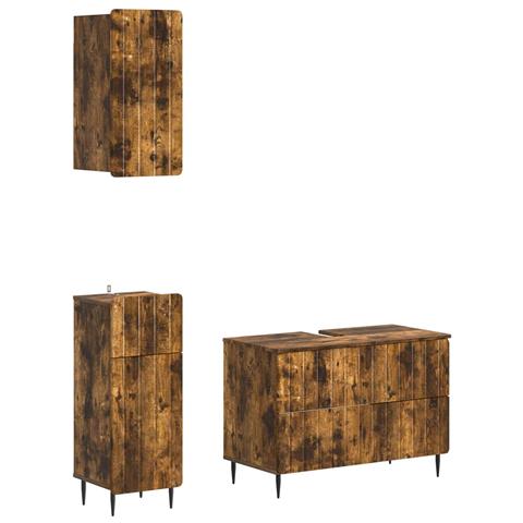 Set di armadietti da bagno in 3 pezzi ZWOLLE Rovere Fumo - Foto 1
