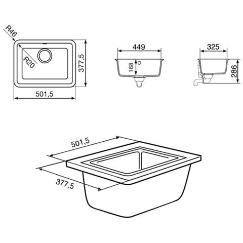 VST50AL Serie Cristalite Lavello da incasso Sintetico con 1 Vasca Dimensioni 50 x 38 cm Colore Alluminio - Foto 3