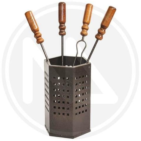 Set Camino 5 Pezzi In Ferro Ferro Battuto Con Manico In Legno Mod. 669a - Foto 1