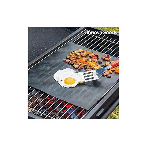 33 x 40 x 2 cm Fibra di Vetro InnovaGoods Tappetino Antiaderente per Forno e Barbecue Nero 2 Pezzi 