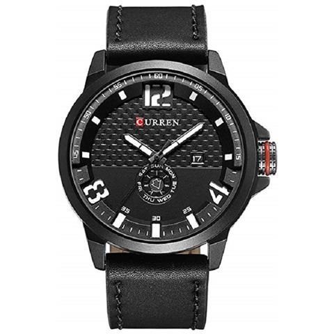 OROLOGIO DA UOMO MARCA DI QUALITA' IN VERA PELLE BAND CURREN AL QUARZO BLACK8253 