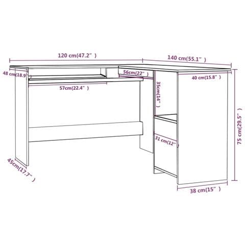 Scrivania Angolare a L Grigio Cemento 120x140x75cm Multistrato - Foto 2
