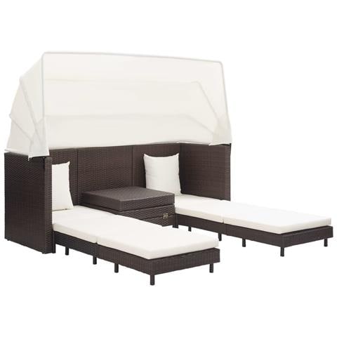 Divano Letto a 3 Posti Estendibile con Tetto Polyrattan Marrone - Foto 2