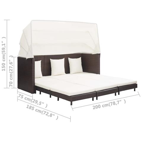Divano Letto a 3 Posti Estendibile con Tetto Polyrattan Marrone - Foto 9