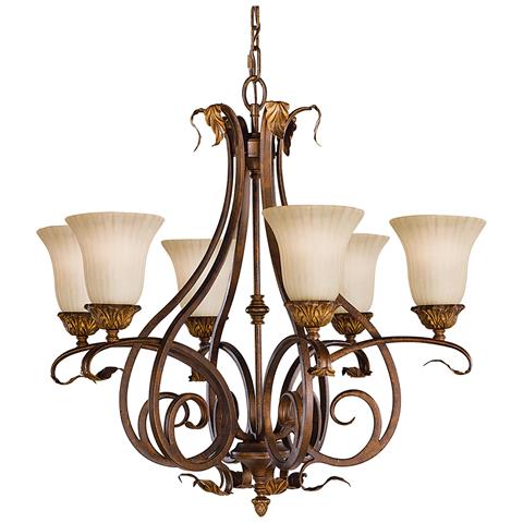 Lampadario A 6 Luci Multibraccio Finitura Tartaruga Invecchiata, Attacco E27 - Foto 2