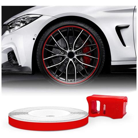 Wheel Trim Strisce Adesive Rifrangenti Con Applicatore Per Cerchi Auto, Rosso, 5 Mm X 6 Mt - Foto 1