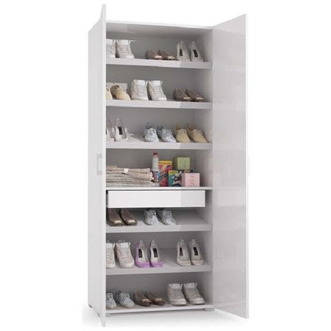 Armadio Multiuso A 1 Anta Con Specchio, 100% Made In Italy, Mobile Portascarpe Con 1 Cassetto E 6 Ripiani Interni, Scarpiera Moderna, Cm 72x37h195, Colore Cemento E Bianco - Foto 3