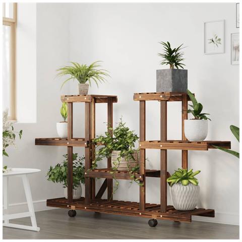 Portafiori Con Ruote 110x25x78 Cm In Legno Massello Di Abete - Foto 3