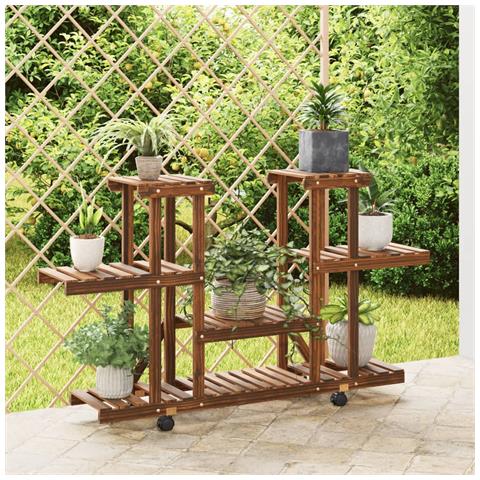 Portafiori Con Ruote 110x25x78 Cm In Legno Massello Di Abete - Foto 1