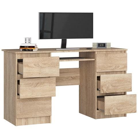 Scrivania per computer A11, 6 cassetti, 135x50x77 cm, Colore Sonoma Quercia - Foto 2
