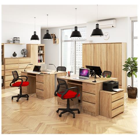 Scrivania per computer A11, 6 cassetti, 135x50x77 cm, Colore Sonoma Quercia - Foto 6