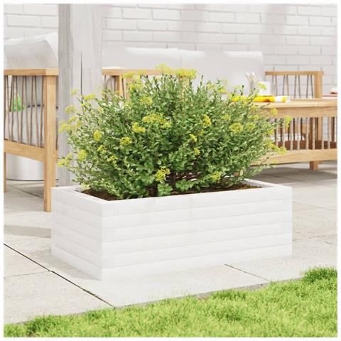 Fioriera Da Giardino Bianca 70x40x23 Cm Legno Massello Di Pino - Foto 3