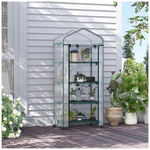 Serra Per Piante Verticale Con Scaffale A 4 Ripiani In Acciaio E Pvc Bianco, 69x50x165cm - Foto 2