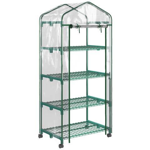 Serra Per Piante Verticale Con Scaffale A 4 Ripiani In Acciaio E Pvc Bianco, 69x50x165cm - Foto 1