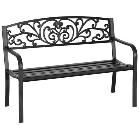 Panchina da Giardino in Metallo con Schienale Decorato, 127x60x87cm - Nero - Foto 1