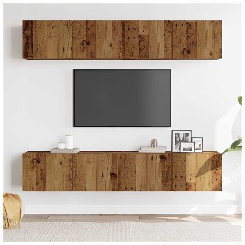 Mobili Tv A Parete 4 Pz Legno Antico In Legno Multistrato - Foto 3