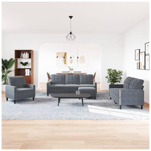 Set Di Divani 4 Pz Con Cuscini Grigio Scuro In Velluto - Foto 3