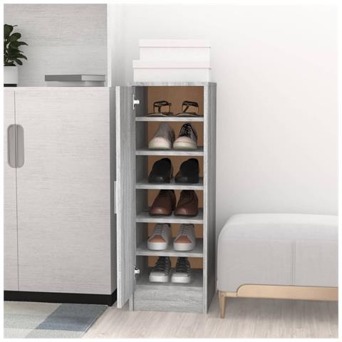 Lusso Casadino - Scarpiera Grigio Sonoma 32x35x92 Cm In Legno Multistrato - Foto 8