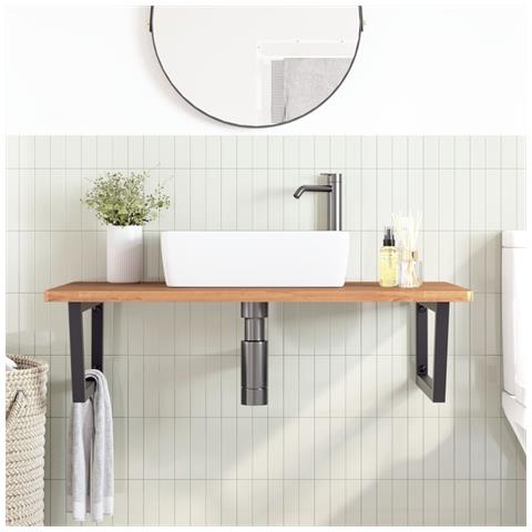 Ripiano A Parete Per Lavabo In Acciaio E Massello Di Faggio - Foto 2