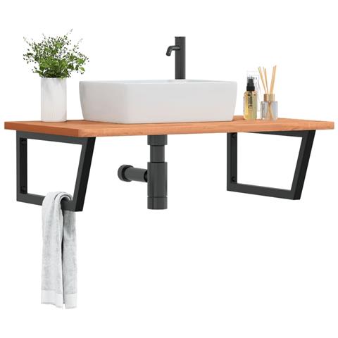 Ripiano A Parete Per Lavabo In Acciaio E Massello Di Faggio - Foto 8