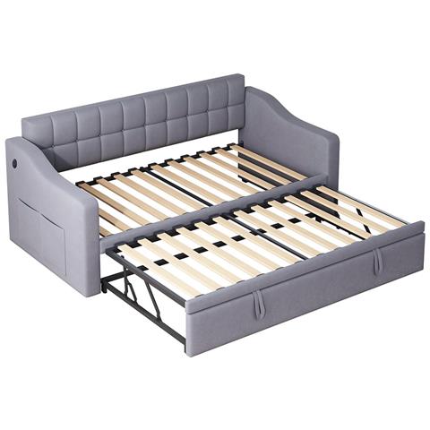 Daybed Divano Letto Letto Imbottito Con Presa Di Corrente E Sacco Portaoggetti, Grigio - Foto 4