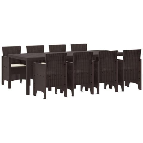 Set da Pranzo da Giardino con 9 Pezzi e Cuscini Marrone Polyrattan - Foto 1