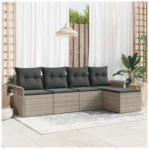 Set di divani da giardino 5 pezzi con cuscini grigio chiaro in polyrattan - Foto 2