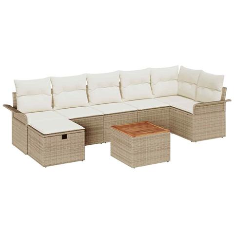 Set Divano da Giardino da 8 Pezzi con Cuscini Beige in Polirattan - Foto 1