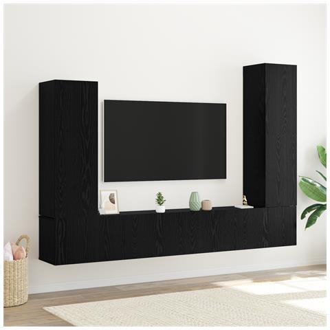 Set Armadi TV 4 Pezzi Montato a Muro Rovere Nero Legno Ingegnerizzato Gestione Prodotti - Foto 2