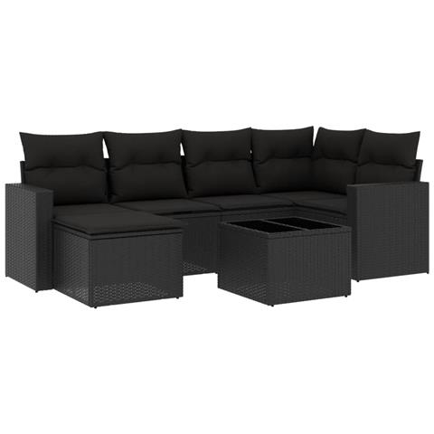 Set Divani da Giardino con Cuscini 7pz Nero Polyrattan - Foto 1
