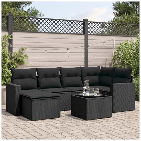 Set Divani da Giardino con Cuscini 7pz Nero Polyrattan - Foto 2