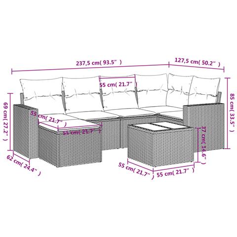 Set Divani da Giardino con Cuscini 7pz Nero Polyrattan - Foto 3