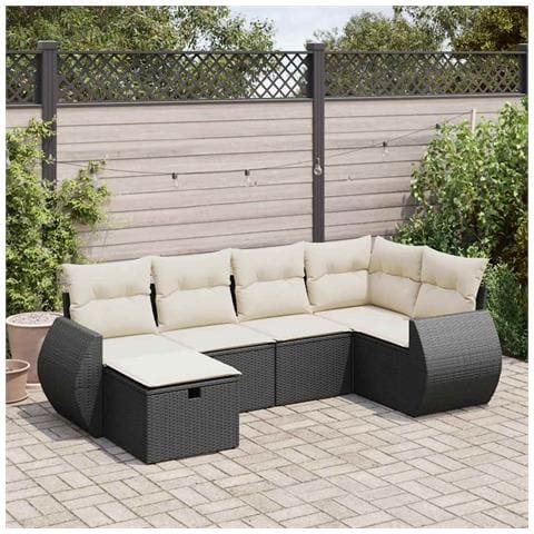 Set Divano da Giardino 6 pz con Cuscini Nero in Polyrattan - Foto 2