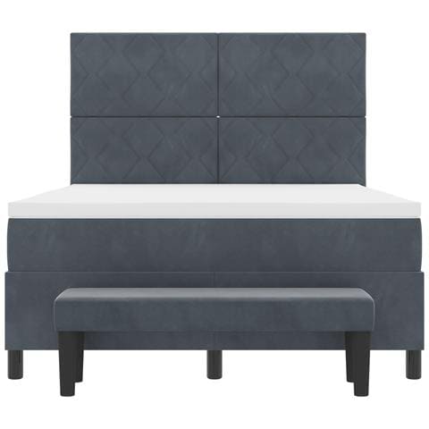 Letto a Molle con Materasso e Panca Grigio Scuro 160x200 cm Velluto - Foto 9