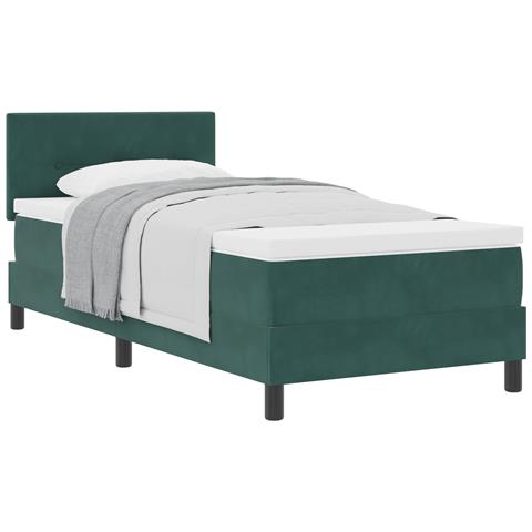 Letto con Sommier e Materasso Verde Scuro 90x200 cm Velluto - Foto 1