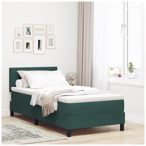 Letto con Sommier e Materasso Verde Scuro 90x200 cm Velluto - Foto 2