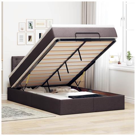 Pouf Letto con Materasso Marrone Scuro 120x200 cm in Tessuto - Foto 2