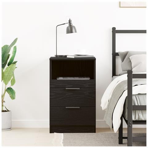 Comodino Nero Rovere 40x35x65 cm Realizzato in Legno Ingegnerizzato - Foto 2