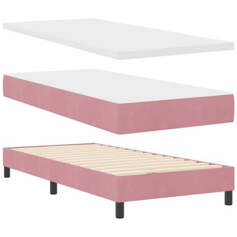 Letto con Molle e Materasso Grigio Scuro 80x200 cm Velluto Rosa - Foto 1