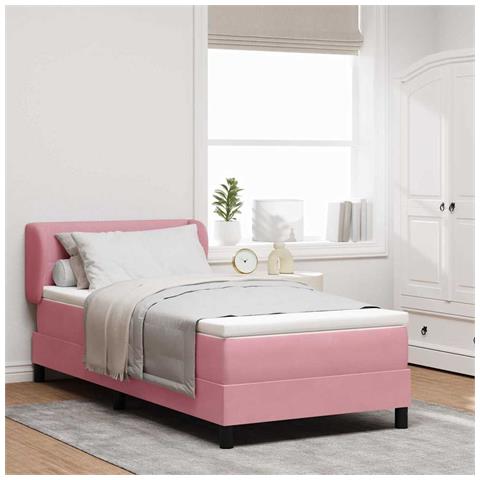 Letto con Molle e Materasso Grigio Scuro 80x200 cm Velluto Rosa - Foto 2