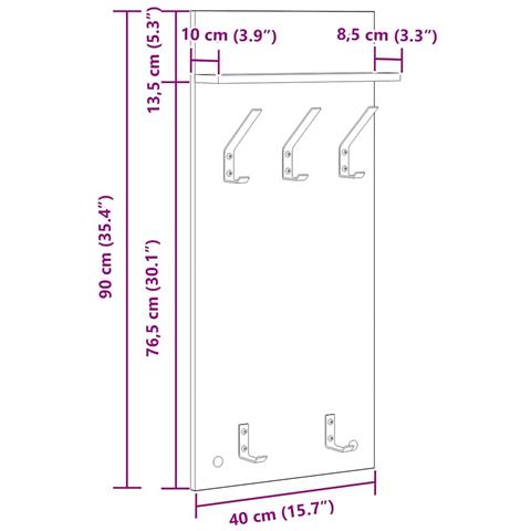 Appendiabiti a muro con lo scaffale Rovere fumo 90 x 40 x 10 cm - Foto 9