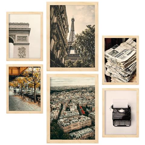 Set Di 6 Stampe Stampe Artistiche Da Parete Vintage Parigine Per La Camera Da Letto O Il Soggiorno A3 & A4 Telaio In Legno Chiaro - Foto 1