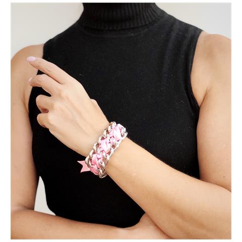 Bracciale Rockyou In Argento Rosa Con Catena E Nastri - Foto 2