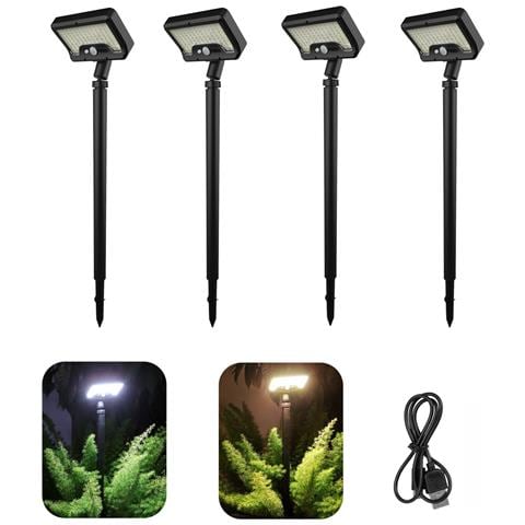 Set Da 4 Luci Solari Da Giardino A Led 92 - Luce Calda Nera Per Prato - Foto 1
