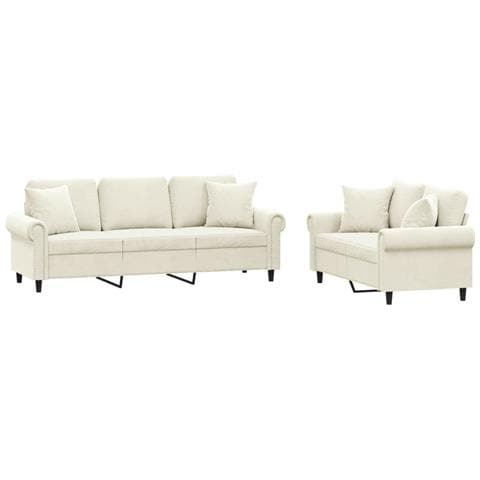 Set di Divani 2 pz con Cuscini Crema in Velluto - Foto 1