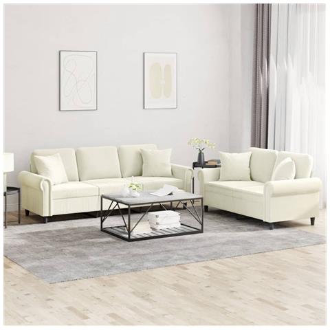 Set di Divani 2 pz con Cuscini Crema in Velluto - Foto 2