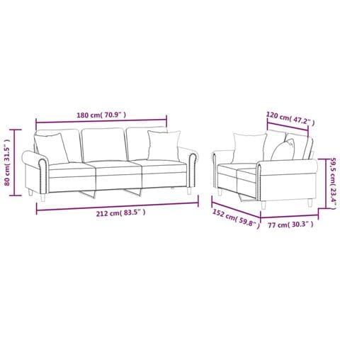 Set di Divani 2 pz con Cuscini Crema in Velluto - Foto 8