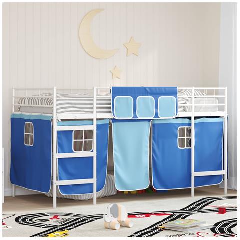 Struttura del Letto Loft per Bambini con Tendine Bianco e Blu - Foto 2