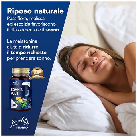 Somnia Plus 180 Compresse - Melatonina, Passiflora, Melissa, Escolzia e Vitamina B6 - Addormentamento, Rilassamento e Qualità del Riposo (Confezione sestupla) - Foto 5